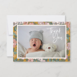 Boho-Vintage-Garten-Blumen-Baby-Foto-Baby-Party Dankeskarte