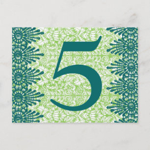 Boho Vintage Grün Damast Tischnummernkarte Postkarte