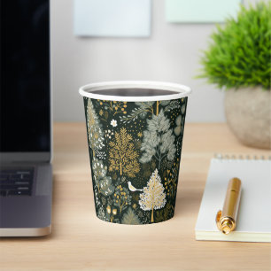 Boho Vintage Grün Gold Weiß Vogel Baum Papiertasse Pappbecher
