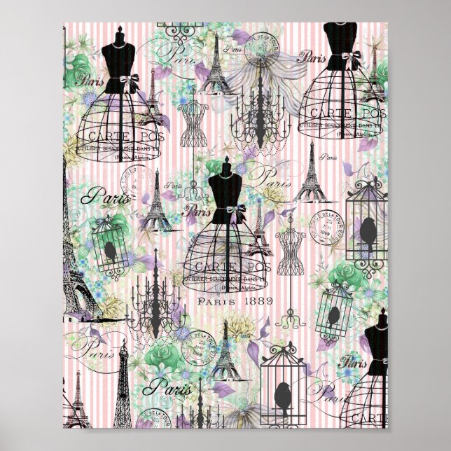 Boho Vintage Maneque schwarz rosa Rosen Blütenblüt Poster (Vorne)