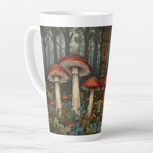 Boho Vintage Pilze Wald Milchtasse (Linke Ecke)
