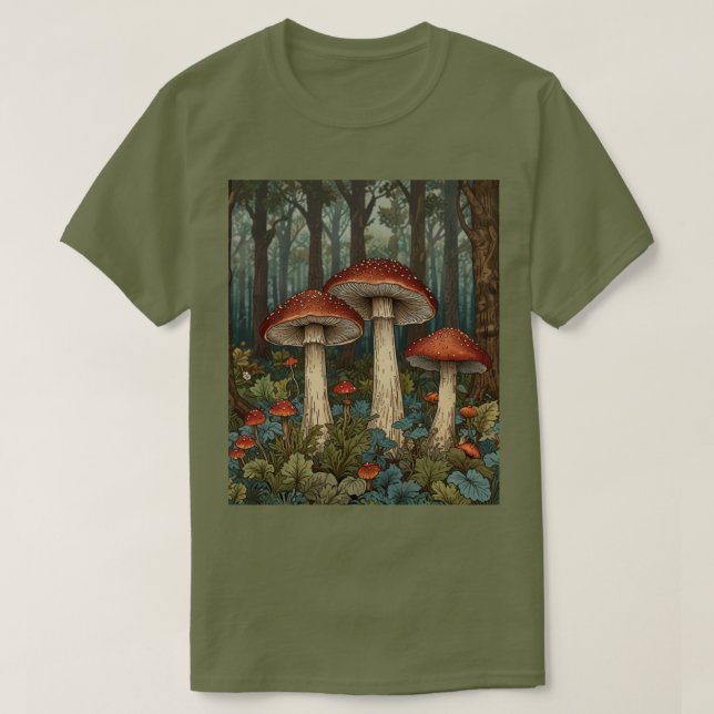Boho Vintage Pilze Wald T-Shirt (Design vorne)