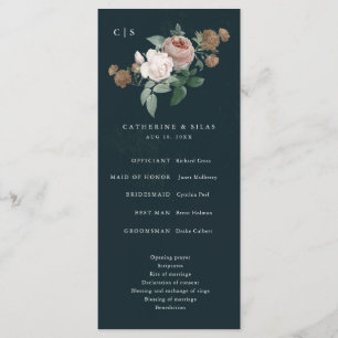 Boho Vintage Rose Floral Wedding Programme