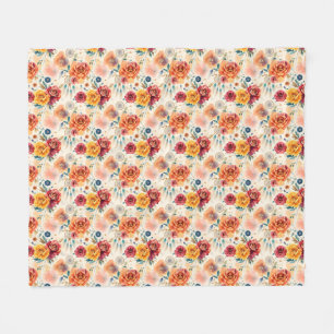Boho Vintage Rose und Federn Blumenmuster Fleecedecke