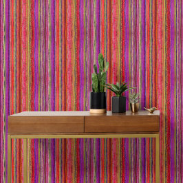 Boho Vintage Rot Violett Streifen - Tapete