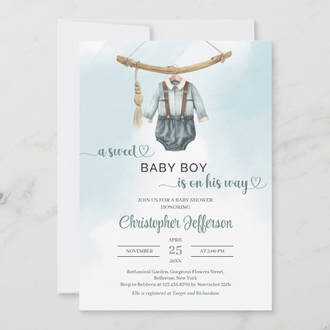 Boho Vintage Salbei Einladung (Vorderseite)