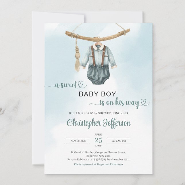 Boho Vintage Salbei Einladung (Vorderseite)