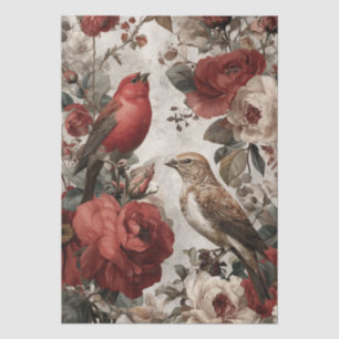 Boho Vintage Vögel & Blumenmotive Seidenpapier