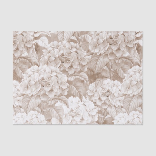 Boho Vintager brauner weißer eleganter Hortensia Seidenpapier (Vorderseite)