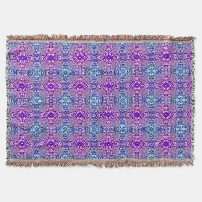 Boho violet Motif de fleurs bleu lancer couverture (Devant)