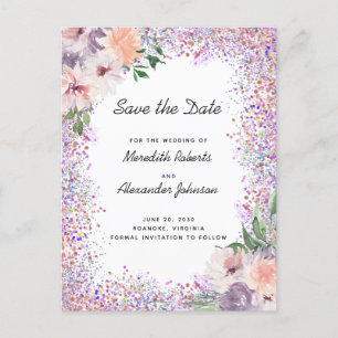 Boho Violet Pêche Fleur Glitter Invitation à sauve