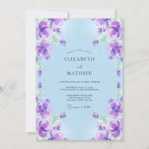 Boho-Violette Azurblaue Gemalte Hochzeit Einladung