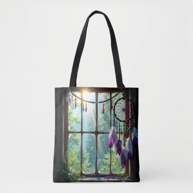 Boho-Violetter Traumfänger im Fenster Tasche (Vorderseite)