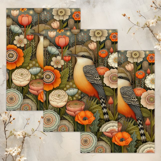 BOHO-VOGEL WHIMSICAL DECOUPAGE-TISSUEPAPER SEIDENPAPIER (BOHO BIRD WHIMSICAL DECOUPAGE TISSUE PAPER)