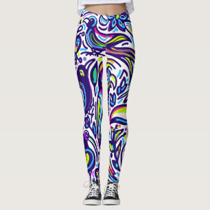 Boho Vogelmuster l Elegant Blau und Weiß Leggings
