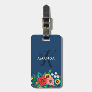 Boho VolksBlumen - tiefes blaues Monogramm Gepäckanhänger