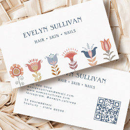 boho volkskunst Blume qr Code Visitenkarte