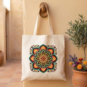 Boho-Volkskunst-Blume Tragetasche