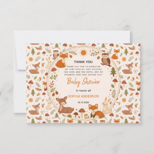 Boho-Wald-Babyparty Rustikale Waldtiere Dankeskarte