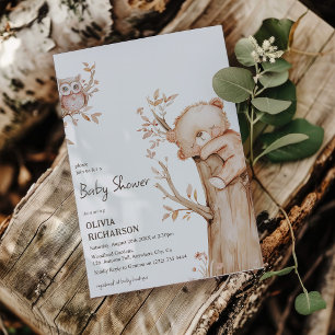 Boho-Wald-Bär & Baum-Baby-Party Einladung