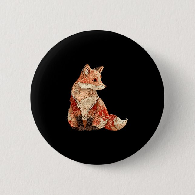 Boho-Wald-Fuchs-Patchwork-Blumen-Herbst-Volkskunst Button (Vorderseite)