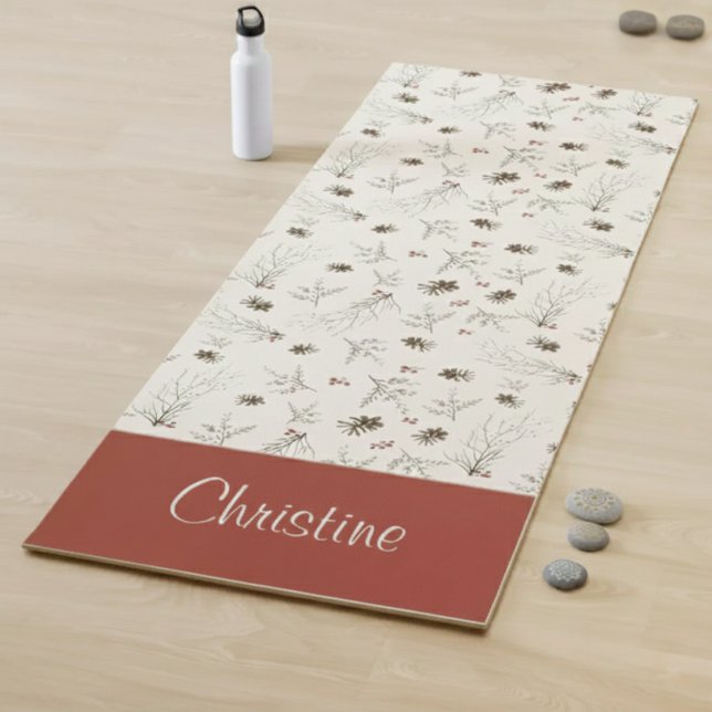 Boho-Wald-Winterbeeren-Monogramm Yogamatte (Von Creator hochgeladen)