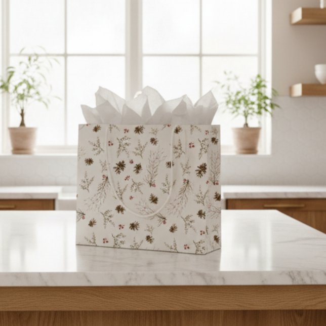 Boho-Wald-Winterbeeren-Muster Große Geschenktüte (Von Creator hochgeladen)