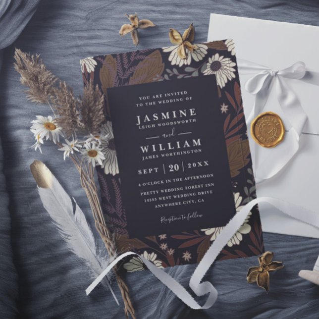 Boho-Waldblumen Rustikaler Chic Elegante Hochzeit Einladung (Von Creator hochgeladen)