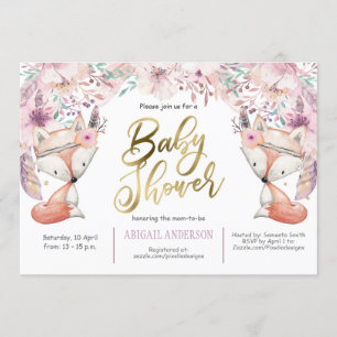 Boho, Waldfuchs, Flora, Mädchendusche Einladung
