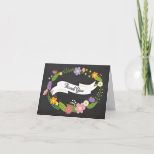 Boho-Waldkranz auf Schiefertafel-Hochzeit Dankeskarte