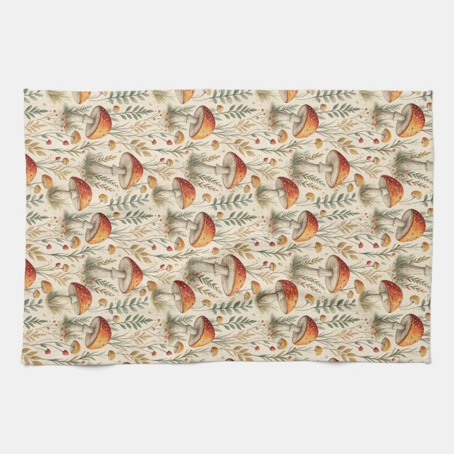 Boho-Waldpilzmuster Geschirrtuch (Horizontal)