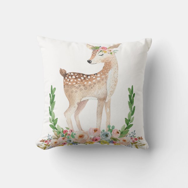 Boho Waldrotwild-Baby-Kinderzimmer-Blumenkissen Kissen (Vorderseite)