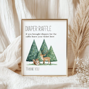 Boho-Waldtier-Baby-Shower-Windel-Raffle-Schild Poster