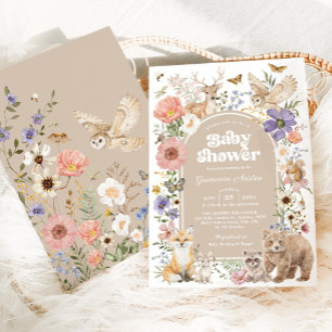 Boho-Waldtiere Baby Shower mit Wildblumen Einladung