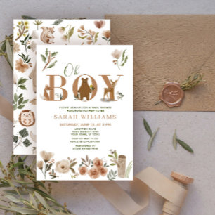 Boho-Waldtiere Braun Oh Junge Babyparty Einladung