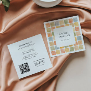 Boho Warme Pastell Fliesen Töpferei soziale ICONS  Quadratische Visitenkarte