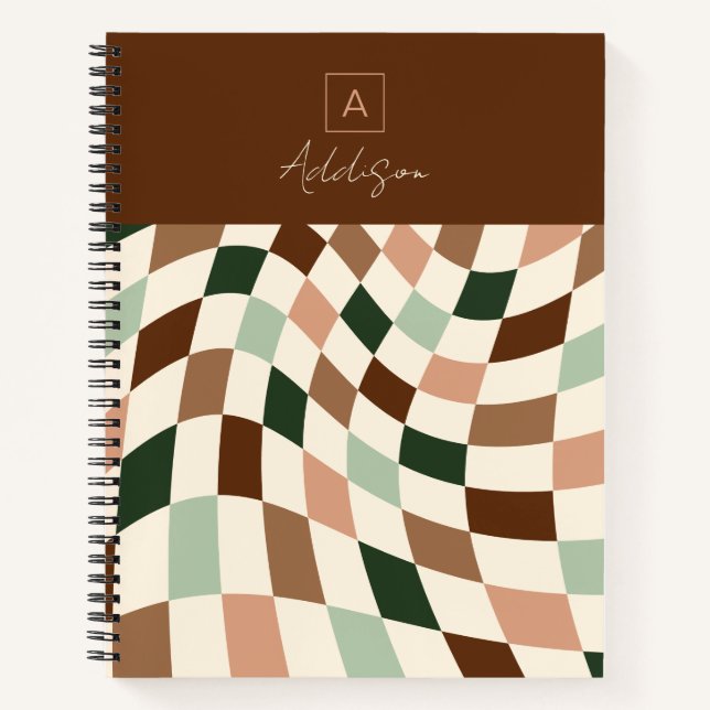 Boho Warped Checkerboard Personalisiert Notizbuch (Vorderseite)