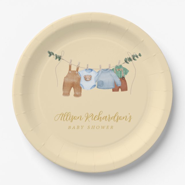 Boho Wäscheleine Pastellgelbe Papierplatte Pappteller (Vorderseite)