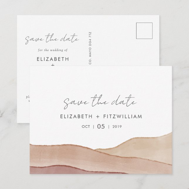 Boho Wasserfarbe Abstrakte Hochzeit Save the Date Postkarte (Vorne/Hinten)