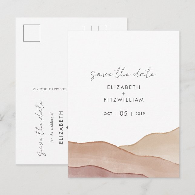 Boho Wasserfarbe Abstrakte Hochzeit Save the Date Postkarte (Vorne/Hinten)