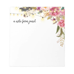 Boho Wasserfarbe Blume und Feathers Personalisiert Notizblock