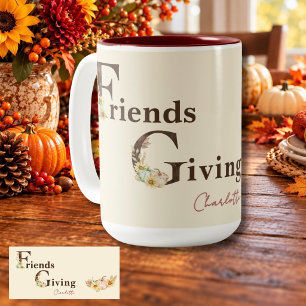 Boho-Wasserfarbe-Blumen-Kürbisse-Friendsgiving Zweifarbige Tasse