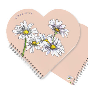 Boho-Wasserfarbe-Daisy-Pfirsich-Herz-Weihnachtsges Notizbuch
