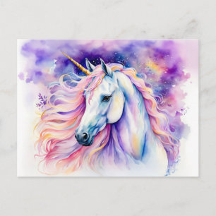 Boho-Wasserfarbe Elegantes Einhorn Postkarte