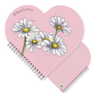 Boho-Wasserfarbe Gänseblümchen Rosa Herz Weihnacht Notizbuch
