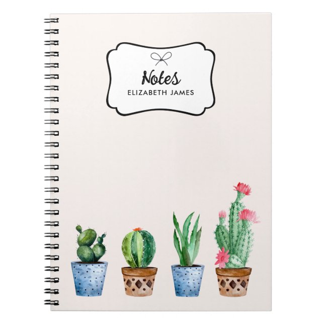 Boho Wasserfarbe gepotted Cactus & Succulents Cust Notizblock (Vorderseite)