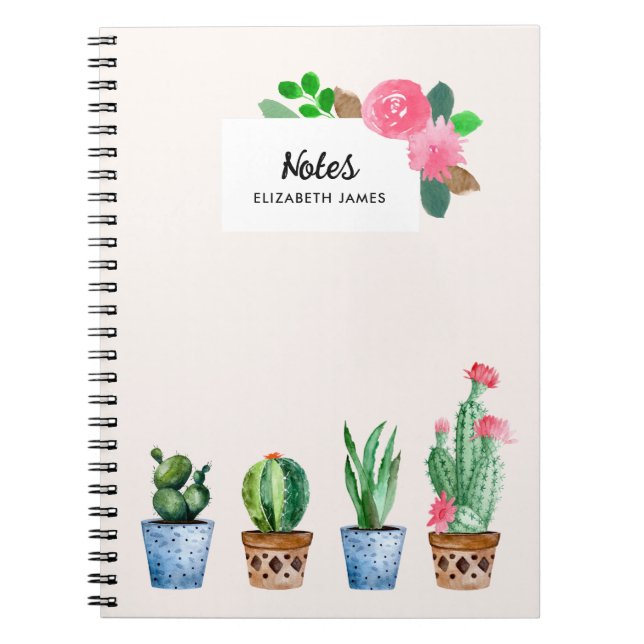 Boho Wasserfarbe gepotted Cactus & Succulents Cust Notizblock (Vorderseite)