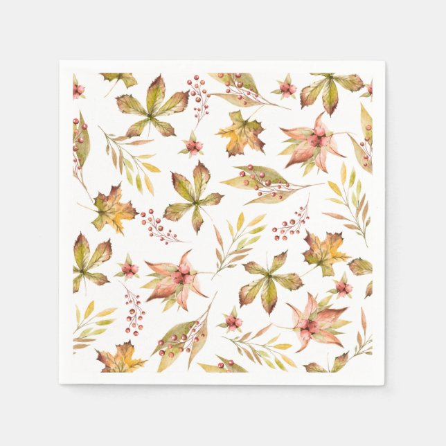 Boho Wasserfarbe Herbst Botanisches Muster Party Serviette (Vorderseite)