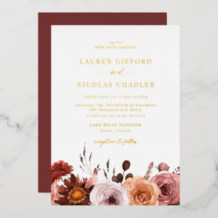 Boho Wasserfarbe Herbstliche Blume Garland Hochzei Folieneinladung