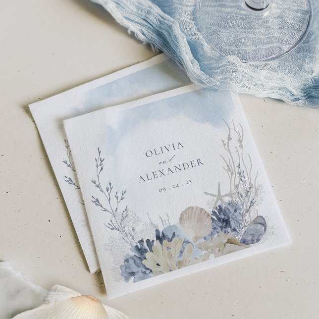 Boho-Wasserfarbe Korallenmuscheln Strandhochzeit Serviette (Von Creator hochgeladen)